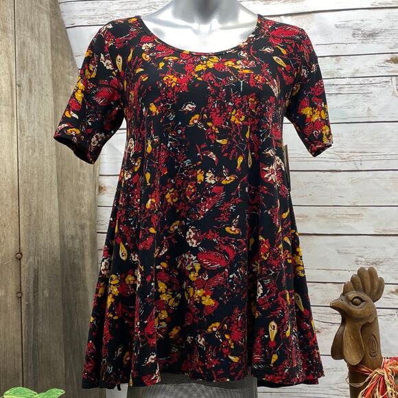 LuLaRoe Perfect T Size XXS Swing Shirt Flirty NWT New Black Red Yellow Tee - Picture 1 of 8